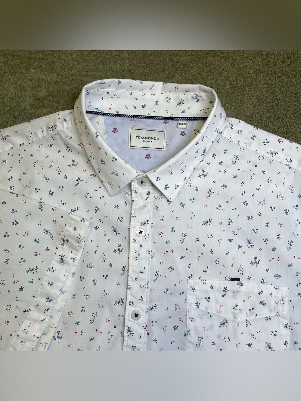 7 Diamonds Spellbound Stretch Floral Short Sleeve Shirt Mens L White